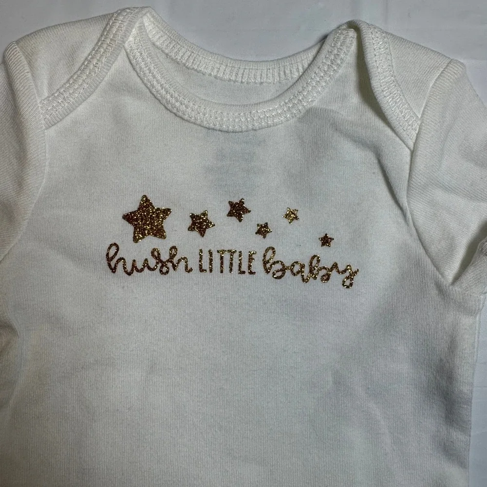 Simple Joys by Carters White‎ Gold Glitter Hush Little Baby Bodysuit 0-3M Onesie